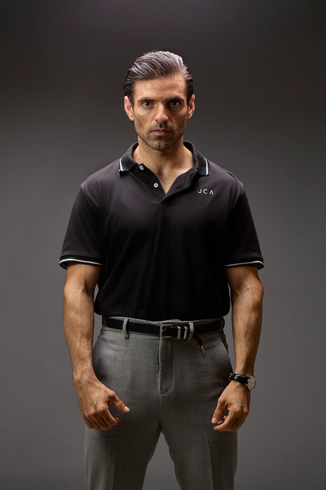 Polo Negro Cuello Negro y Blanco Hombre