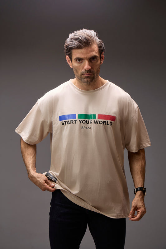 Camiseta Oversize Beige Start Your World Brand